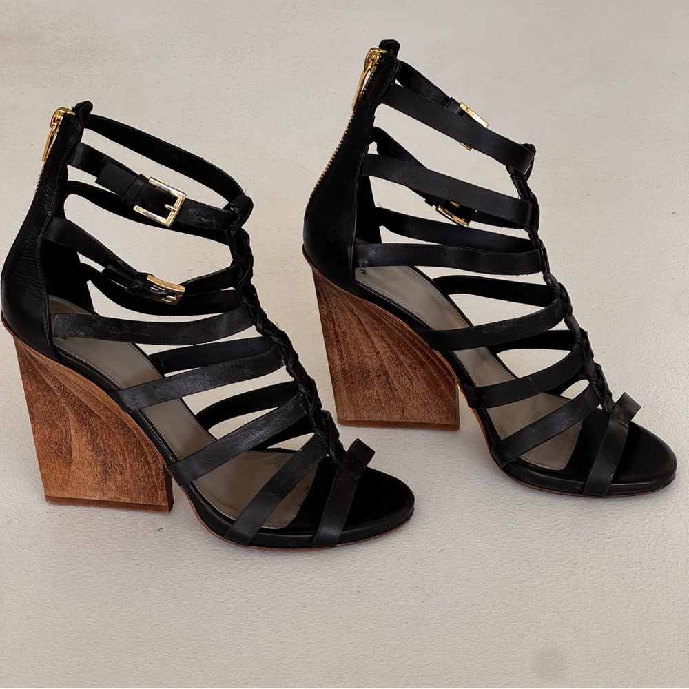 Maiyet Kate Black Strappy Wedge Leather Sandals